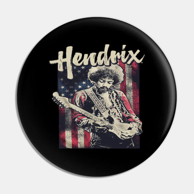 Hendrix Vintage Rock Guitarist – Retro Psychedelic Pin by James Bates