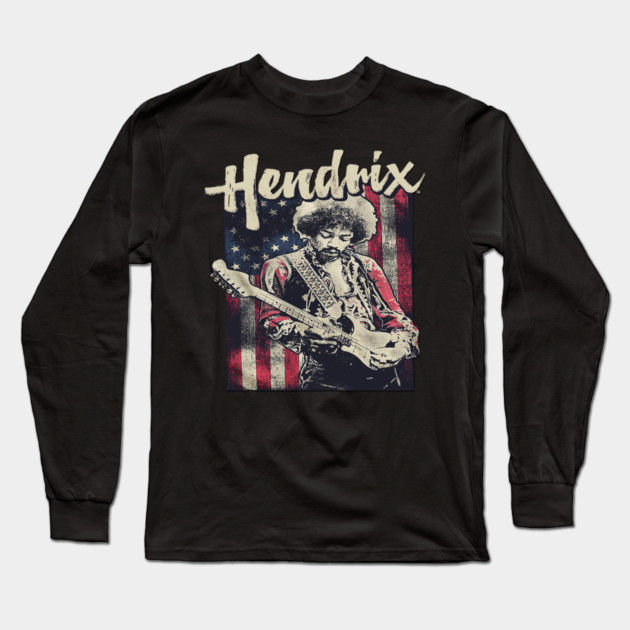 Hendrix Vintage Rock Guitarist – Retro Psychedelic Long Sleeve T-Shirt by James Bates