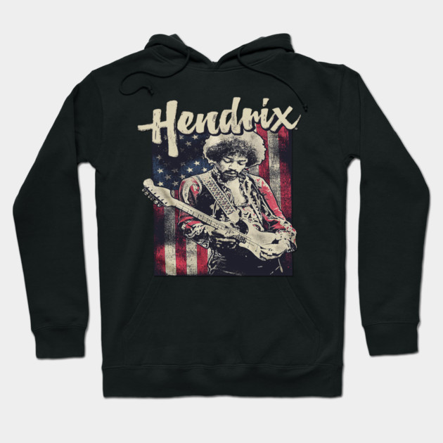 Hendrix Vintage Rock Guitarist – Retro Psychedelic Hoodie by James Bates