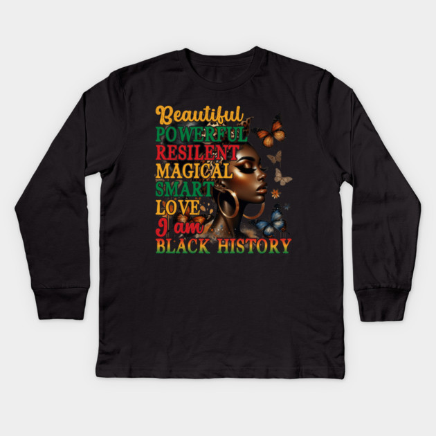 Beautiful Black Woman Kids Long Sleeve T-Shirt by UrbanLifeApparel