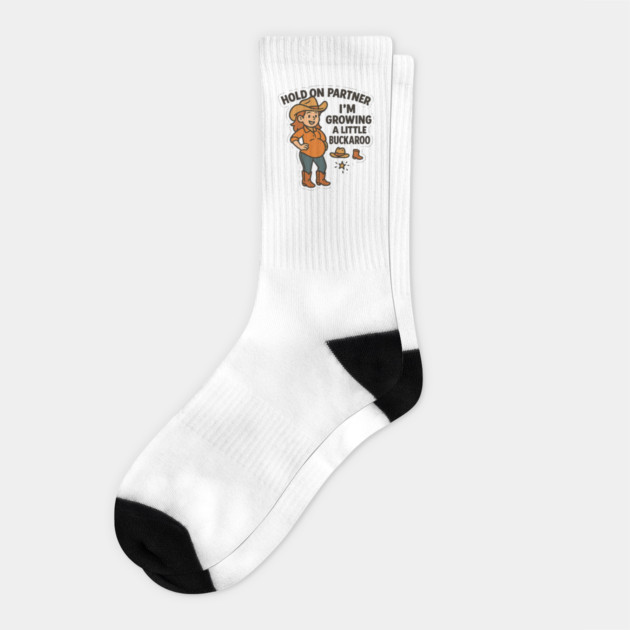 Hold On Partner I'm Growing A Little Buckaroo Frog Pregnancy Socks by Customer's Store 1