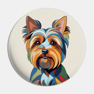 Cute Colorful Cubist Yorkshire Terrier Pin