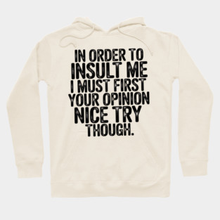 In Order to Insult Me I Must First Value Your Opinion Nice Try Though Hoodie