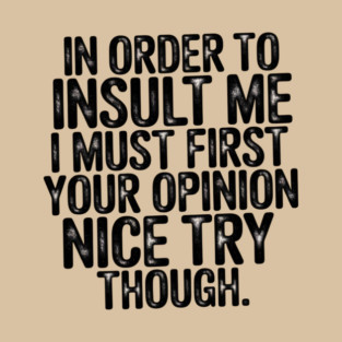 In Order to Insult Me I Must First Value Your Opinion Nice Try Though T-Shirt