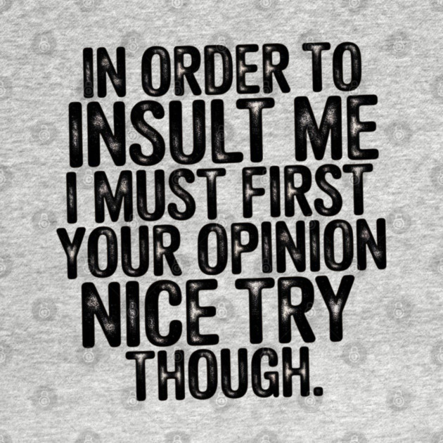 In Order to Insult Me I Must First Value Your Opinion Nice Try Though by Pixel Threads 