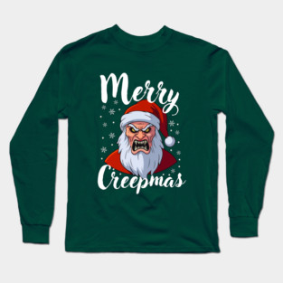 Menacing Santa with Snowflakes - Creepy Christmas Holiday Long Sleeve T-Shirt