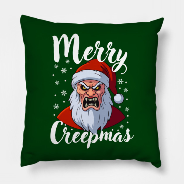 Menacing Santa with Snowflakes - Creepy Christmas Holiday Pillow by Creatifly Graphic Tees