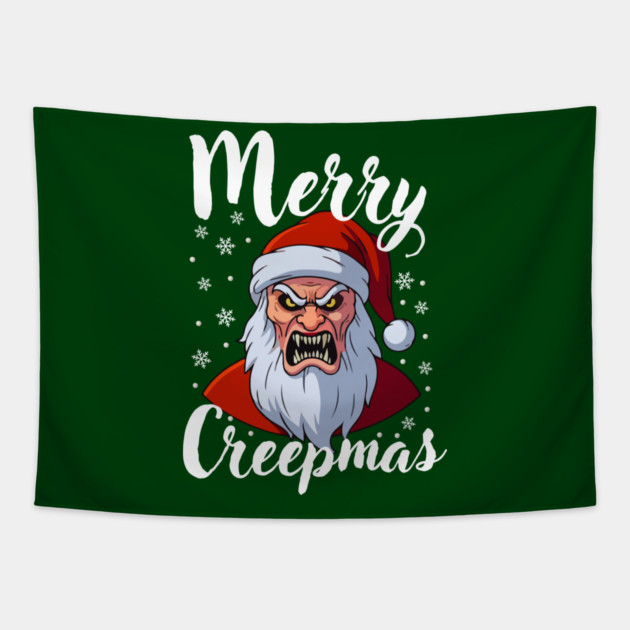 Menacing Santa with Snowflakes - Creepy Christmas Holiday Tapestry by Creatifly Graphic Tees