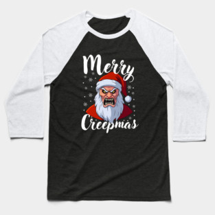 Menacing Santa with Snowflakes - Creepy Christmas Holiday Baseball T-Shirt