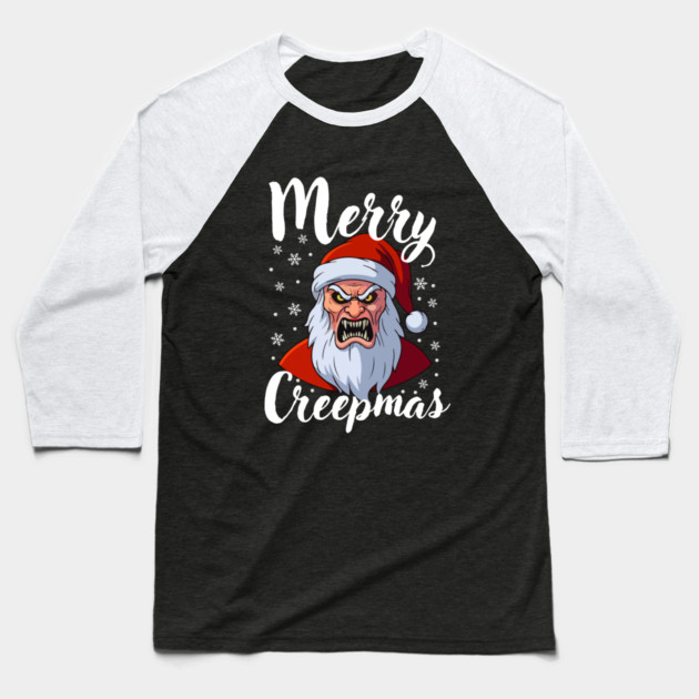 Menacing Santa with Snowflakes - Creepy Christmas Holiday Baseball T-Shirt by Creatifly Graphic Tees