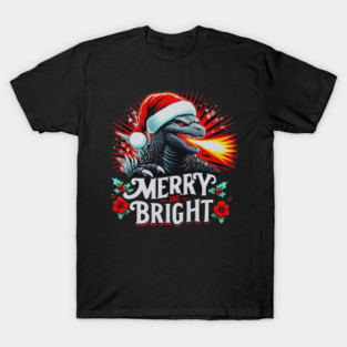 Merry And Bright Kaiju Christmas Santazilla Japanese Monster Dinosaur Boys T-Shirt