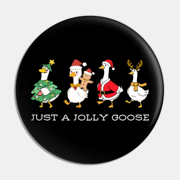 Jolly Christmas Geese – Festive Feathered Friends in Holiday Gear Pin by Creatifly Graphic Tees