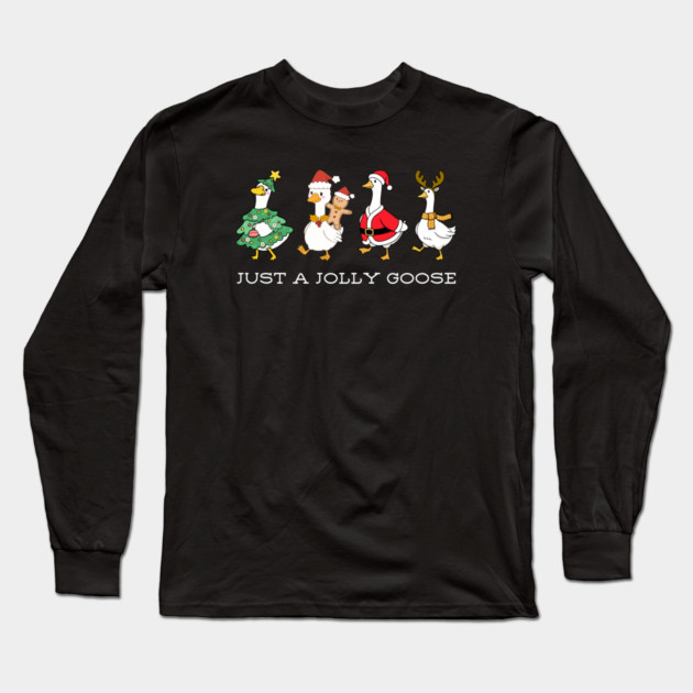 Jolly Christmas Geese – Festive Feathered Friends in Holiday Gear Long Sleeve T-Shirt by Creatifly Graphic Tees