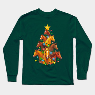 Holiday Horse Tree – Christmas Horses Wrapped in Lights Long Sleeve T-Shirt