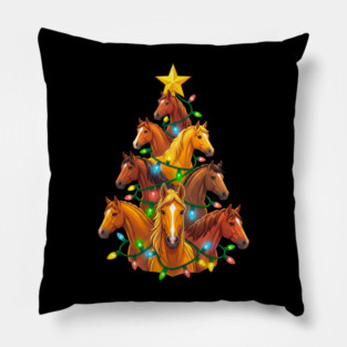 Holiday Horse Tree – Christmas Horses Wrapped in Lights Pillow
