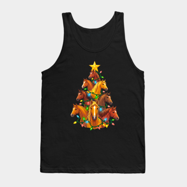Holiday Horse Tree – Christmas Horses Wrapped in Lights Tank Top by Creatifly Graphic Tees