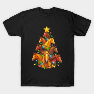Holiday Horse Tree – Christmas Horses Wrapped in Lights T-Shirt