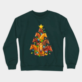 Holiday Horse Tree – Christmas Horses Wrapped in Lights Crewneck Sweatshirt