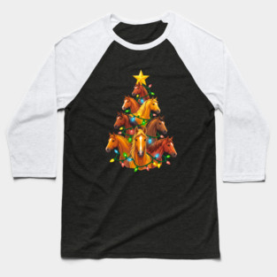 Holiday Horse Tree – Christmas Horses Wrapped in Lights Baseball T-Shirt