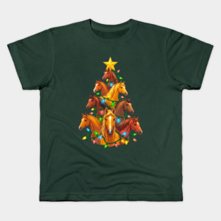 Holiday Horse Tree – Christmas Horses Wrapped in Lights Kids T-Shirt