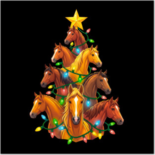 Holiday Horse Tree – Christmas Horses Wrapped in Lights Posters and Art