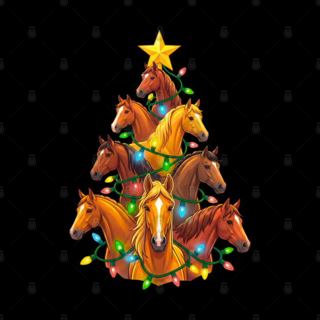 Holiday Horse Tree – Christmas Horses Wrapped in Lights by Creatifly Graphic Tees