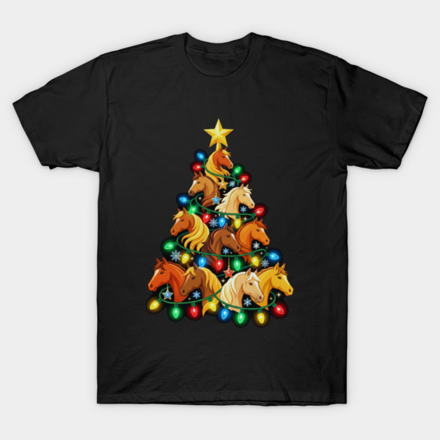 Christmas Tree of Horses – Festive Horse Holiday Lights T-Shirt by Creatifly Graphic Tees
