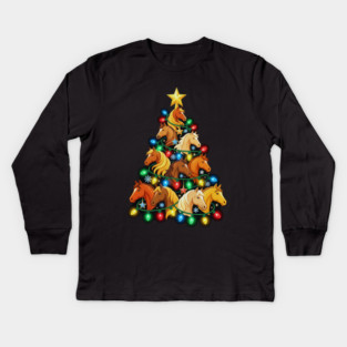 Christmas Tree of Horses – Festive Horse Holiday Lights Kids Long Sleeve T-Shirt