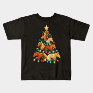 Christmas Tree of Horses – Festive Horse Holiday Lights Kids T-Shirt