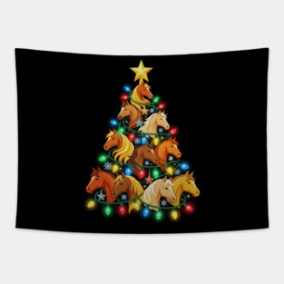 Christmas Tree of Horses – Festive Horse Holiday Lights Tapestry