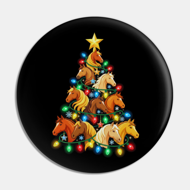 Christmas Tree of Horses – Festive Horse Holiday Lights Pin by Creatifly Graphic Tees