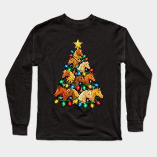 Christmas Tree of Horses – Festive Horse Holiday Lights Long Sleeve T-Shirt