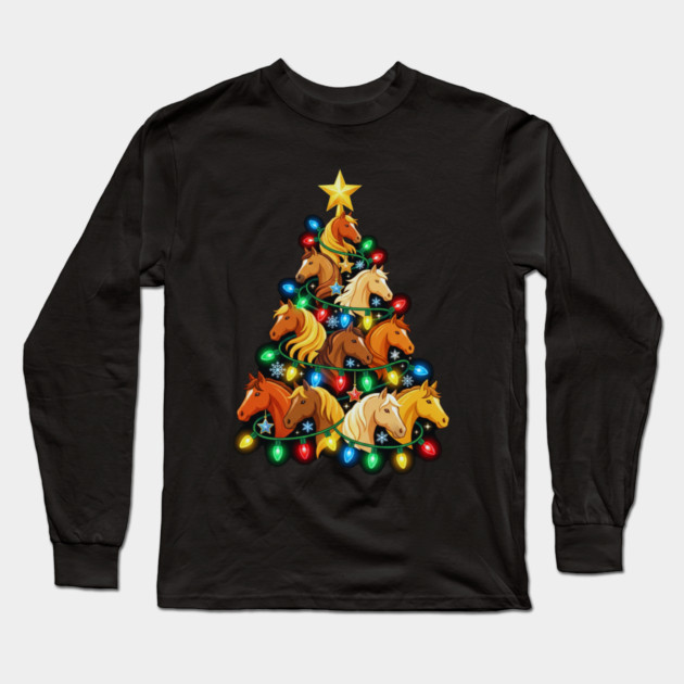 Christmas Tree of Horses – Festive Horse Holiday Lights Long Sleeve T-Shirt by Creatifly Graphic Tees