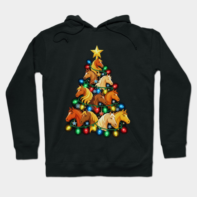 Christmas Tree of Horses – Festive Horse Holiday Lights Hoodie by Creatifly Graphic Tees