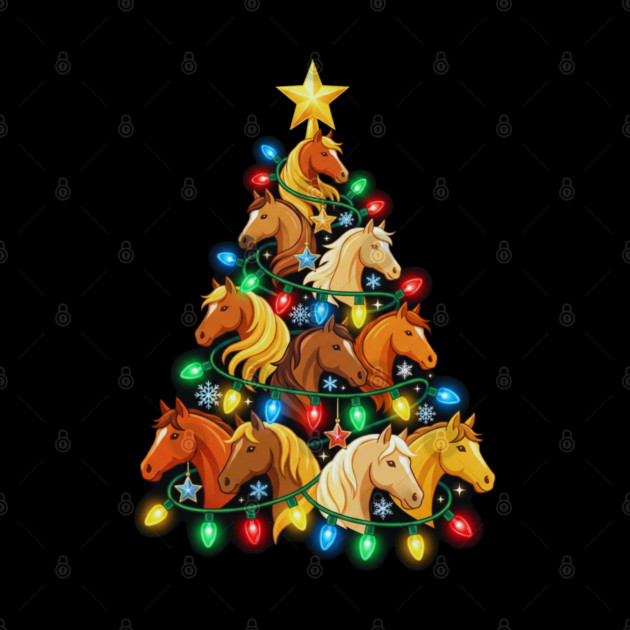 Christmas Tree of Horses – Festive Horse Holiday Lights by Creatifly Graphic Tees