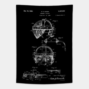Welder's Goggles 1940 Patent, Welding Invention Blueprint, Welder Gift, Industrial welding Tapestry