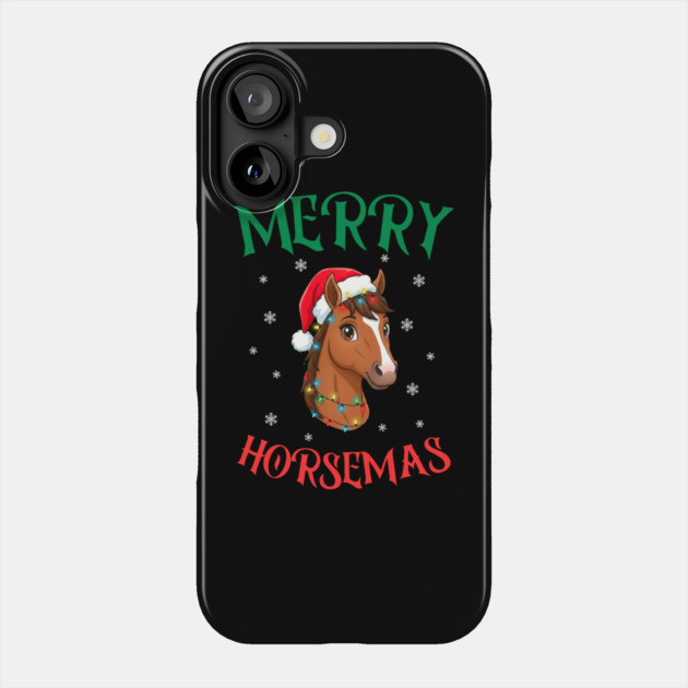 Merry Horsemas – Festive Horse with Christmas Lights Phone Case by Creatifly Graphic Tees