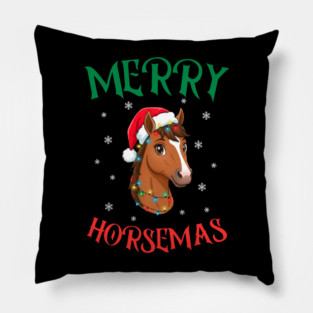 Merry Horsemas – Festive Horse with Christmas Lights Pillow
