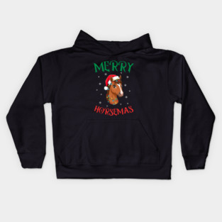 Merry Horsemas – Festive Horse with Christmas Lights Kids Hoodie