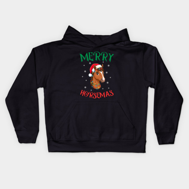 Merry Horsemas – Festive Horse with Christmas Lights Kids Hoodie by Creatifly Graphic Tees