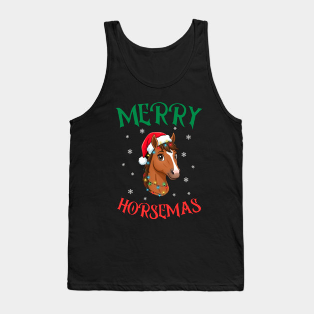 Merry Horsemas – Festive Horse with Christmas Lights Tank Top by Creatifly Graphic Tees