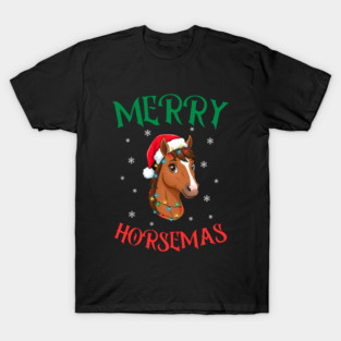 Merry Horsemas – Festive Horse with Christmas Lights T-Shirt