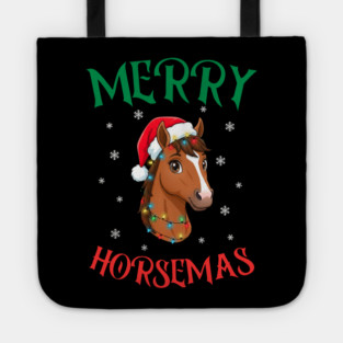 Merry Horsemas – Festive Horse with Christmas Lights Tote