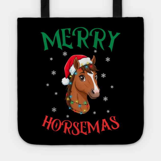 Merry Horsemas – Festive Horse with Christmas Lights Tote by Creatifly Graphic Tees