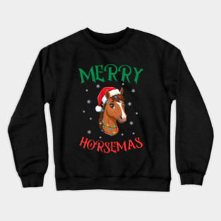 Merry Horsemas – Festive Horse with Christmas Lights Crewneck Sweatshirt