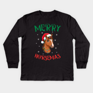 Merry Horsemas – Festive Horse with Christmas Lights Kids Long Sleeve T-Shirt