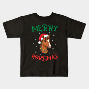 Merry Horsemas – Festive Horse with Christmas Lights Kids T-Shirt