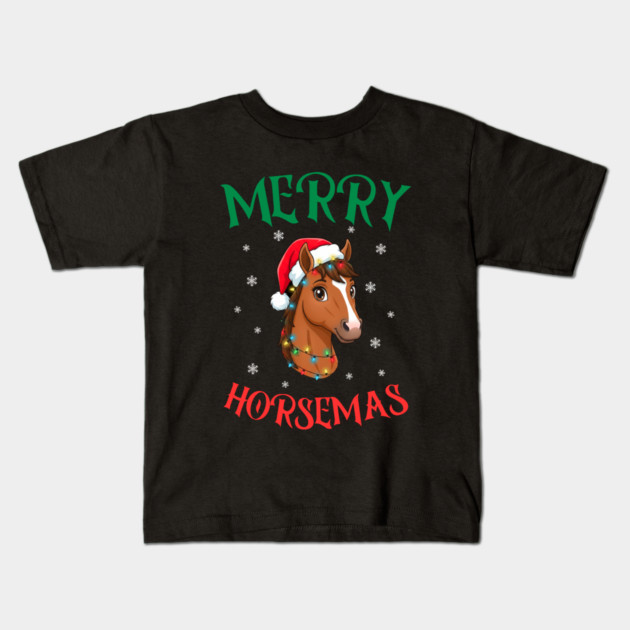 Merry Horsemas – Festive Horse with Christmas Lights Kids T-Shirt by Creatifly Graphic Tees