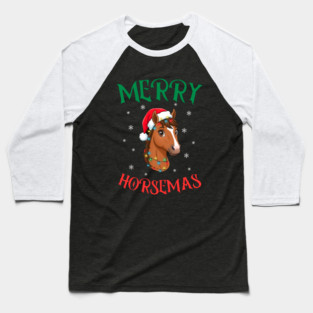 Merry Horsemas – Festive Horse with Christmas Lights Baseball T-Shirt