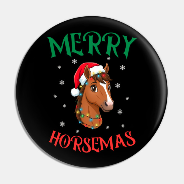 Merry Horsemas – Festive Horse with Christmas Lights Pin by Creatifly Graphic Tees